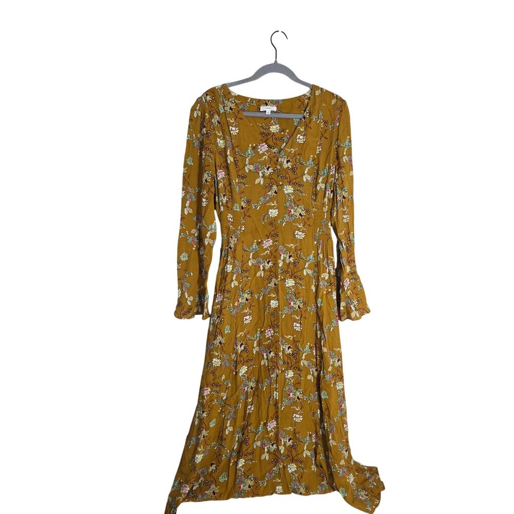 A Loves A Womens Large Yellow Floral Prairie Dress Boho Cottagecore Whimsy Flowy